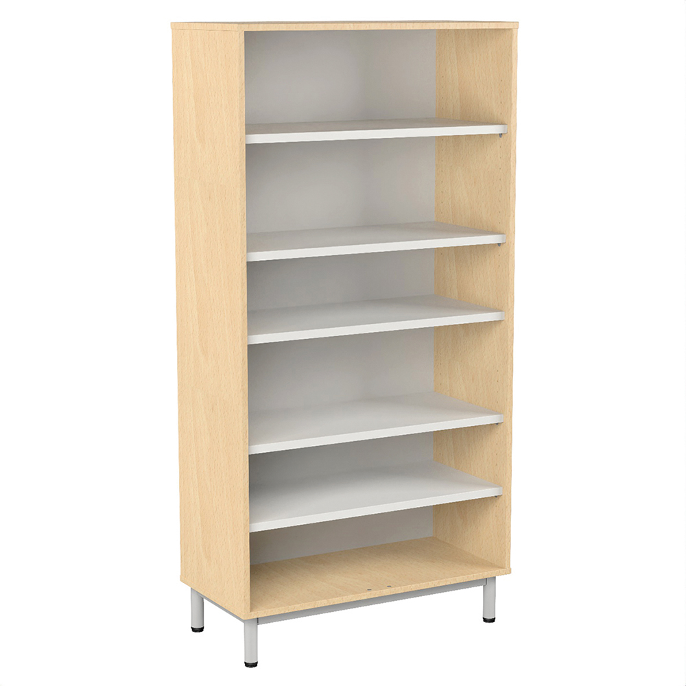 [S198470PVEP-04] Bibliothèque BIP BOP mélaminé piètement époxy- L90xP43xH180 cm - Hêtre miel / gris alu RAL 9006