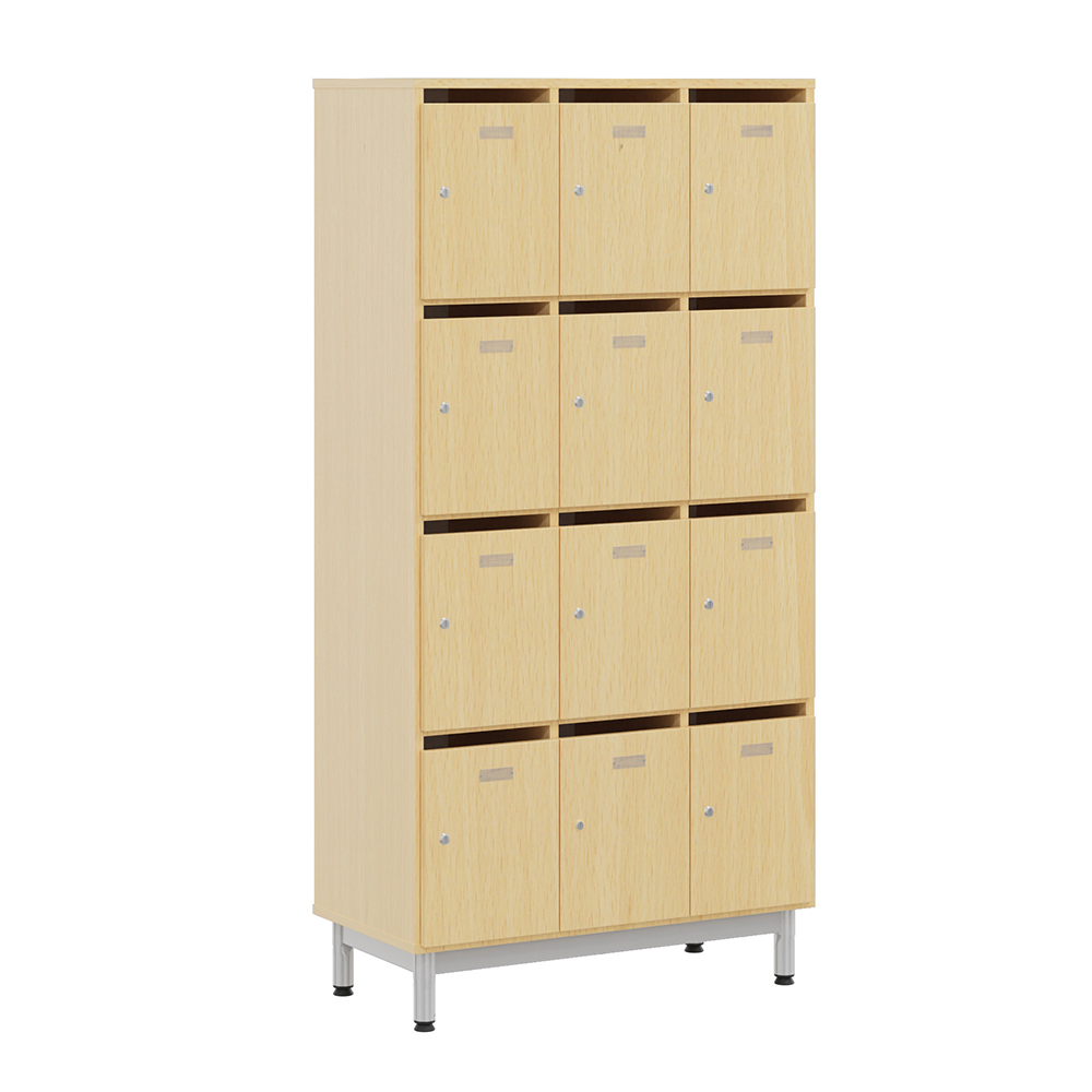 [S216170PVEP-06] Meuble à courrier BIP BOP 12 portes méla pièt epoxy - L90xP45xH185 cm - Hêtre miel/gris alu RAL 9006