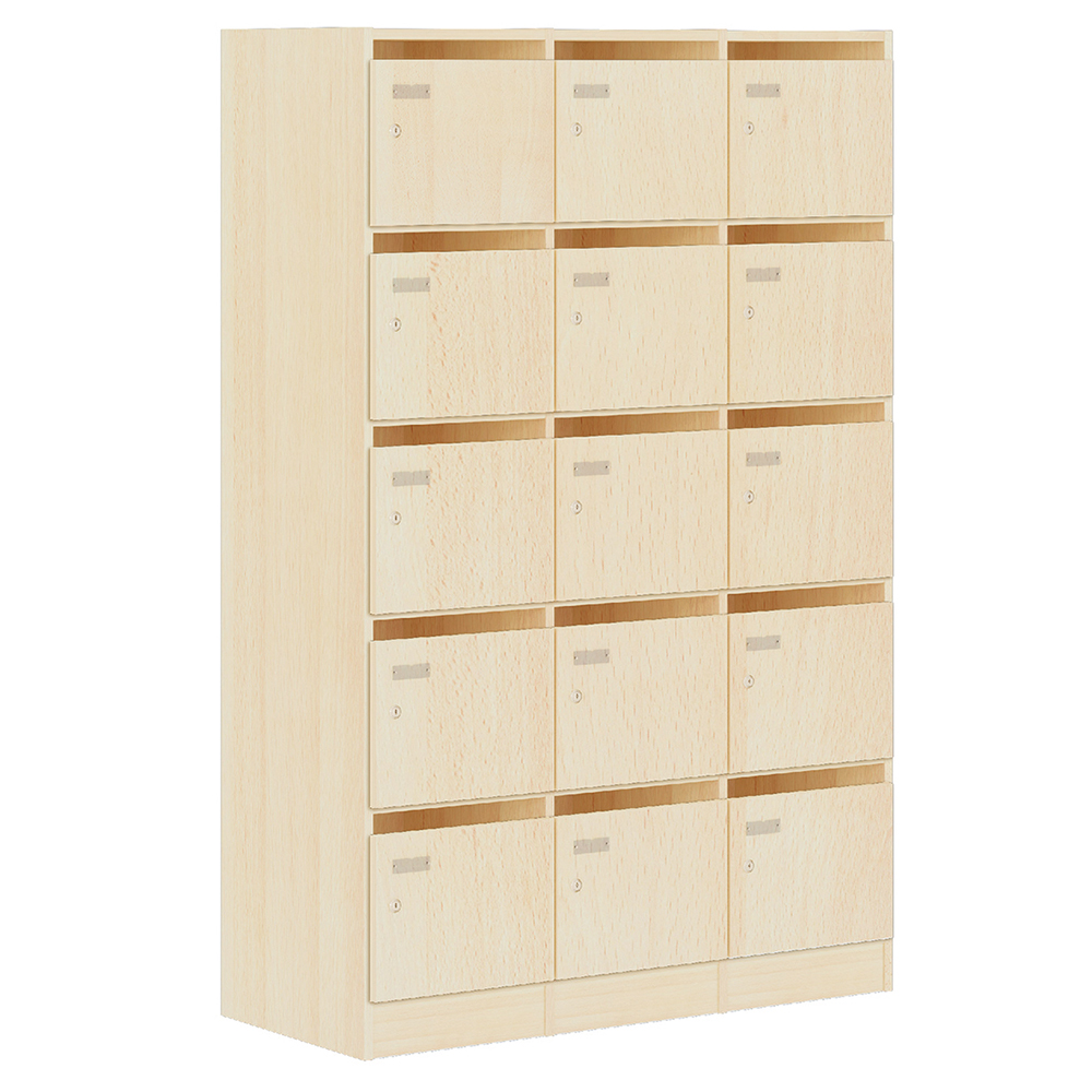 [S269670PVZZ] Meuble à courrier SIMÉO 3 colonnes mélaminé chant ABS - L116,5xP42xH180 cm - Hêtre miel
