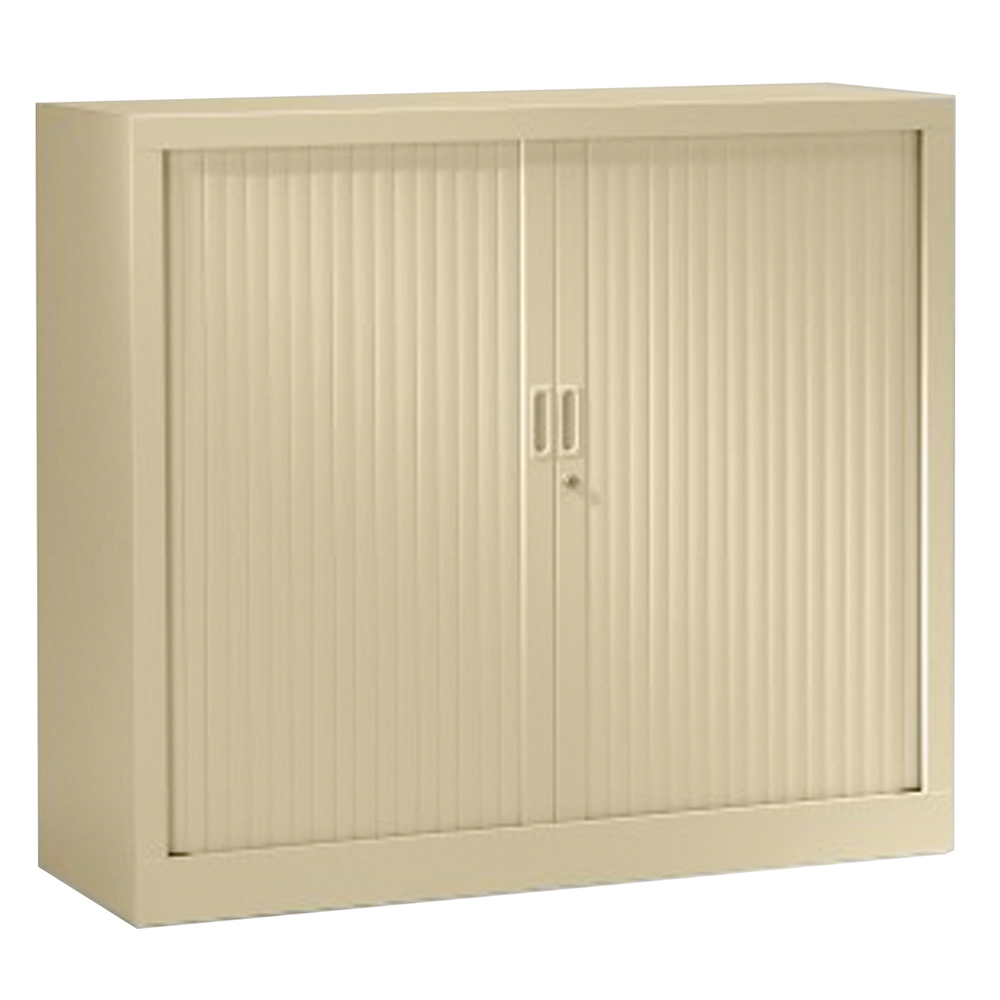 [S323670ZZEP-01] Armoire à rideaux GÉNÉRIC 2 tablettes coloris noir époxy - L120xP45xH100 cm - Beige RAL 1015