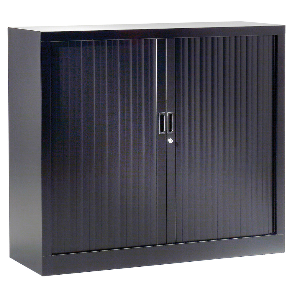 [S323770ZZEP-04] Armoire à rideaux GÉNÉRIC 2 tablettes coloris noir époxy - L100xP45xH100 cm - Noir RAL 9005