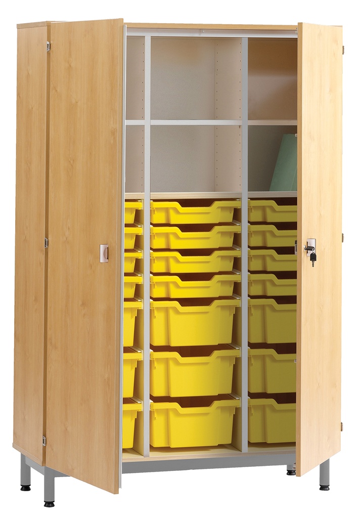 [S378070PVEP-02] Armoire PICCOLO 2 portes mélaminé 21 bacs jaune - L104,5xP48xH180 cm - Hêtre miel/Gris alu RAL 9006