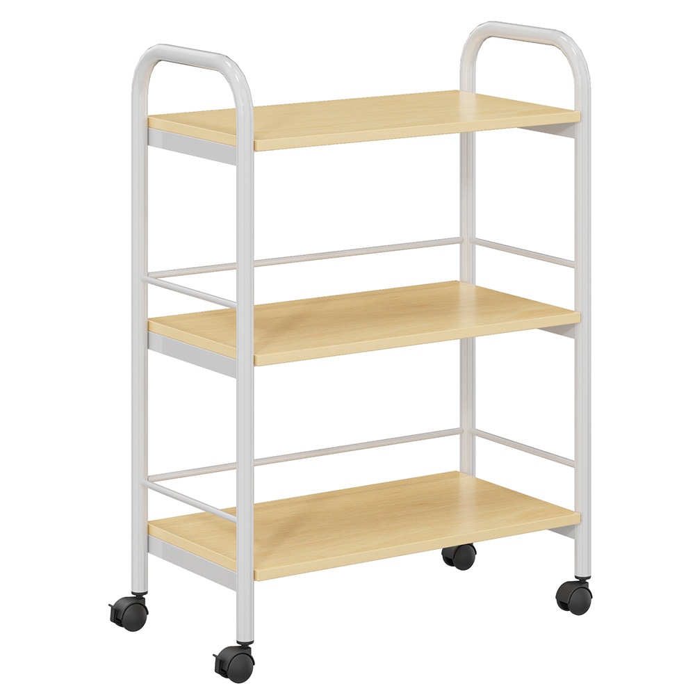 [S449970PVEP-01] Desserte PICCOLO mobile 3 tablettes mélaminé structure époxy - L77xP40xH107 cm - Hêtre miel/gris alu RAL 9006