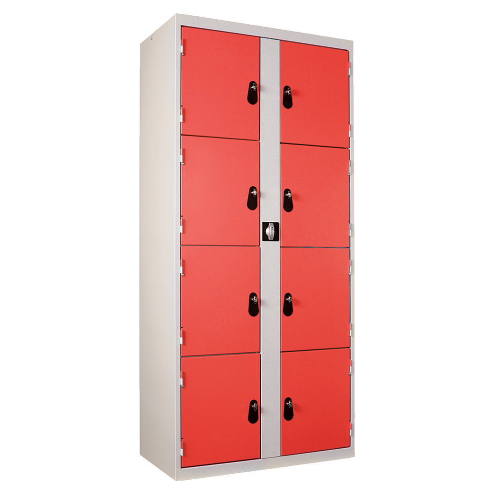 [S451870ZZEP-04] Casiers visitable 8 casiers époxy - L90xP50xH198 cm - Gris RAL 7035/rouge