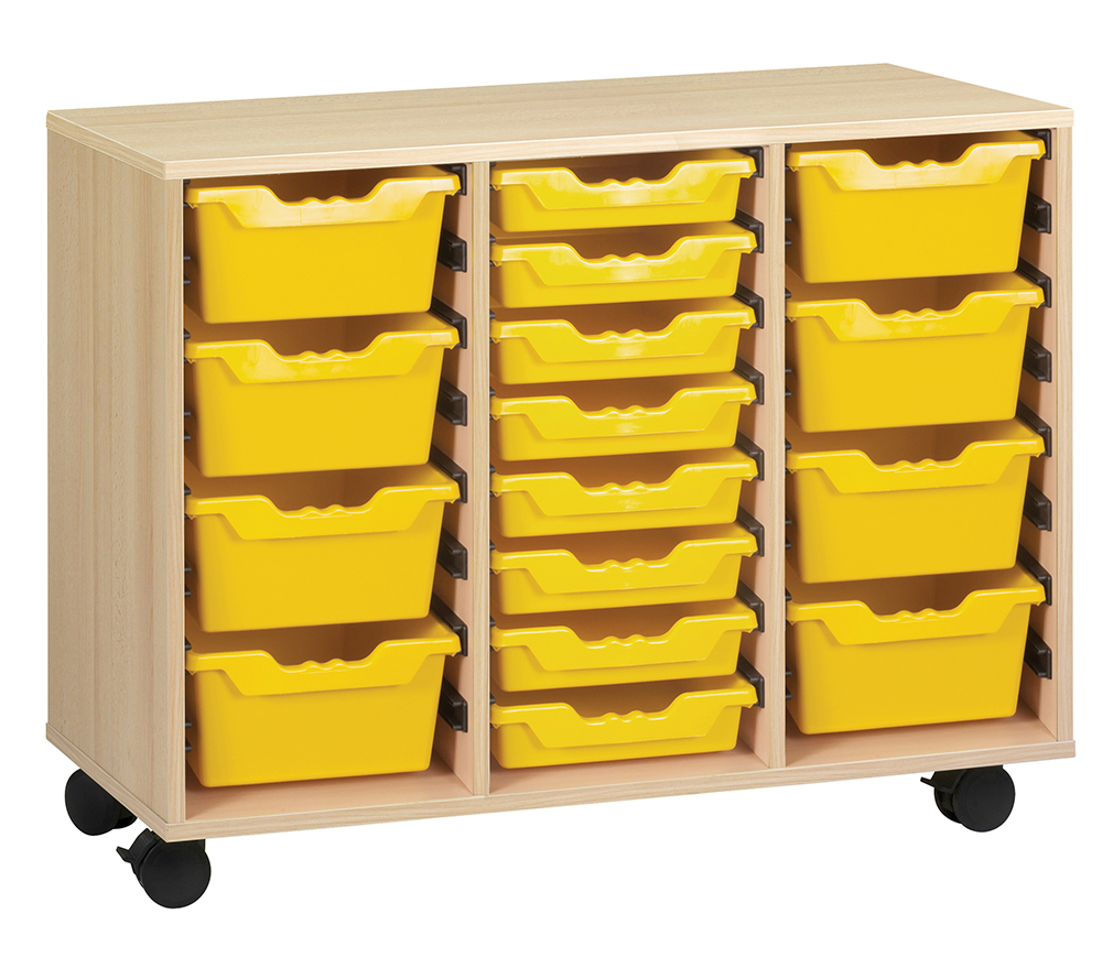 [S529270PVEP-01] Meuble PICCOLO mobile mélaminé 16 bacs jaunes - L104,5xP45xH95 cm - Hêtre miel