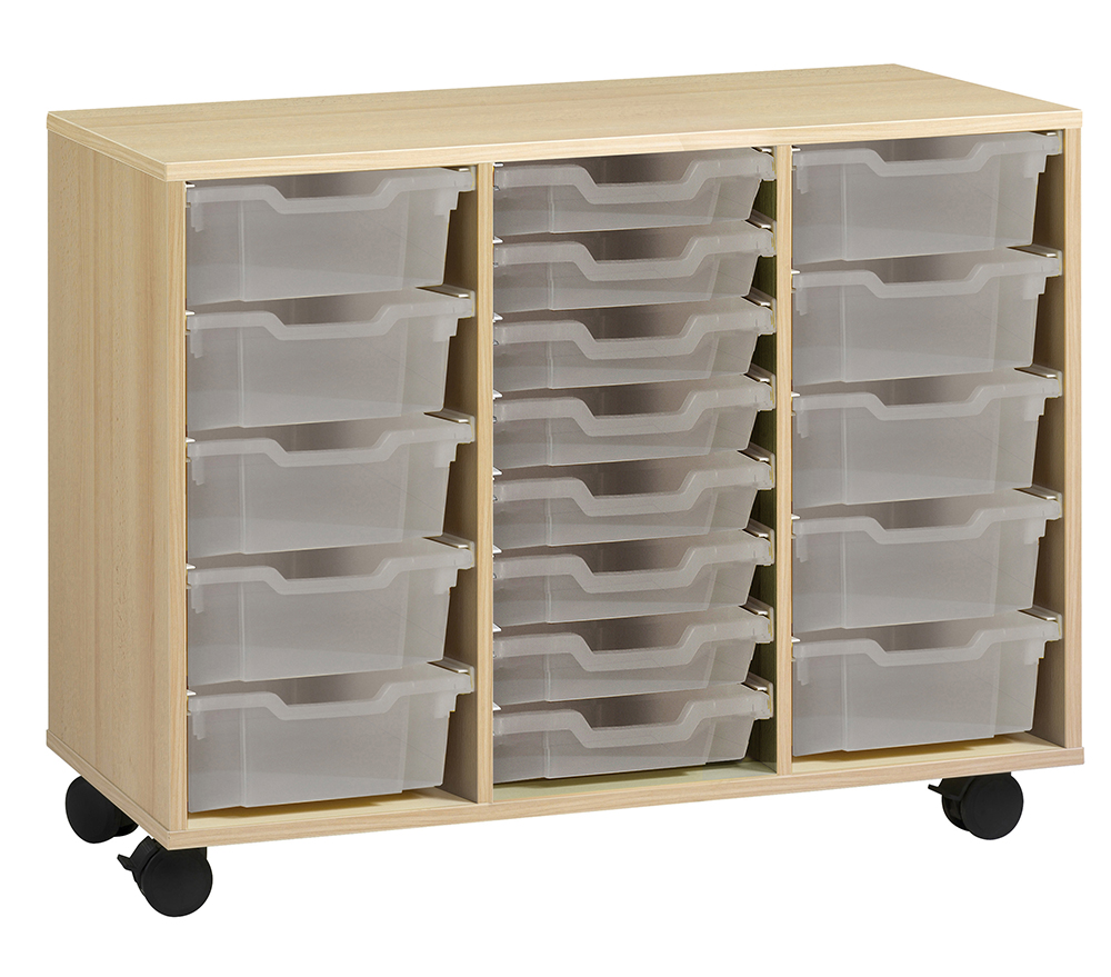 [S529270PVEP-02] Meuble PICCOLO mobile mélaminé 16 bacs transparents - L104,5xP45xH95 cm - Hêtre miel