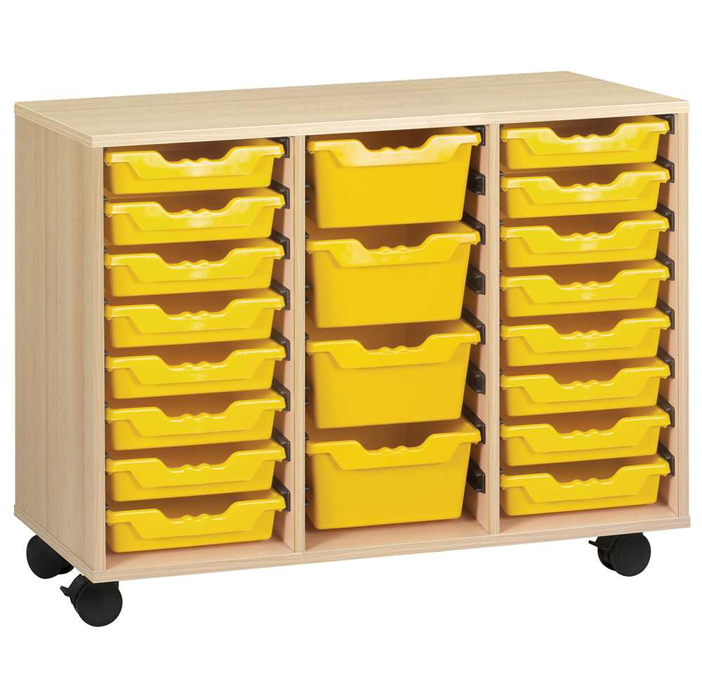[S529370PVEP-01] Meuble PICCOLO mobile mélaminé 20 bacs jaunes - L104,5xP45xH95 cm - Hêtre miel