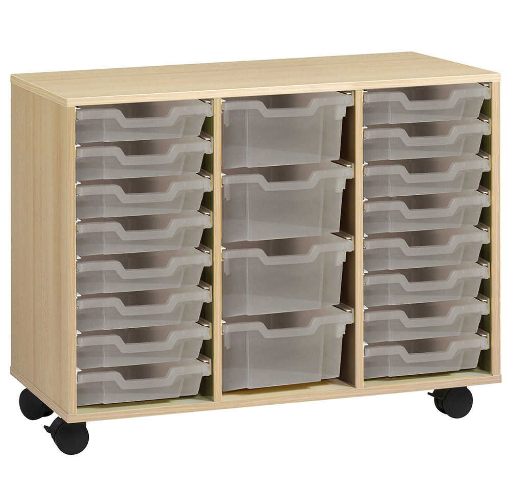 [S529370PVEP-02] Meuble PICCOLO mobile mélaminé 20 bacs transparents - L104,5xP45xH95 cm - Hêtre miel