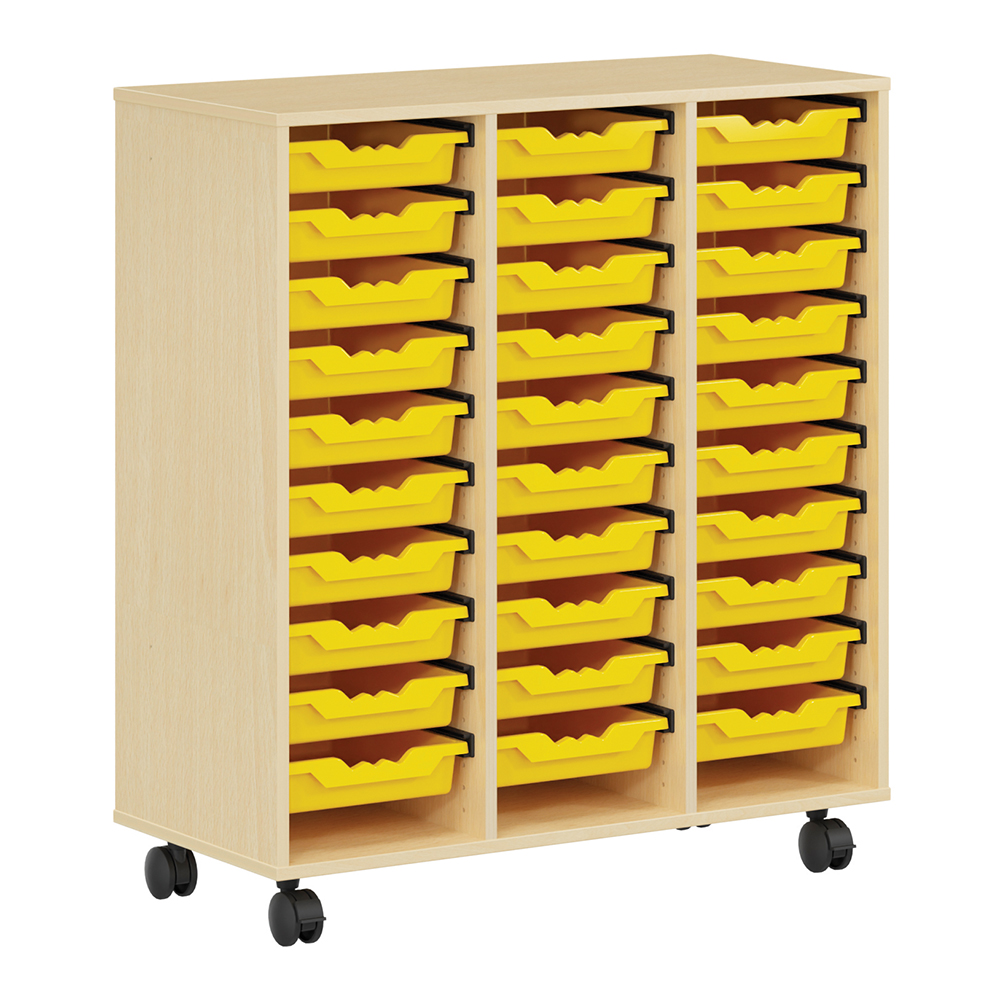 [S532270PVEP-01] Meuble PICCOLO mobile mélaminé 30 bacs jaunes - L104,5xP45xH113 cm - Hêtre miel