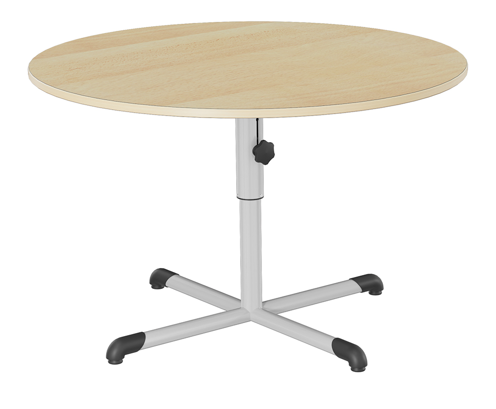 Table BANDANA HR plateau antibruit stratifié chant bois piètement central époxy - D120 cm - T4 à T6