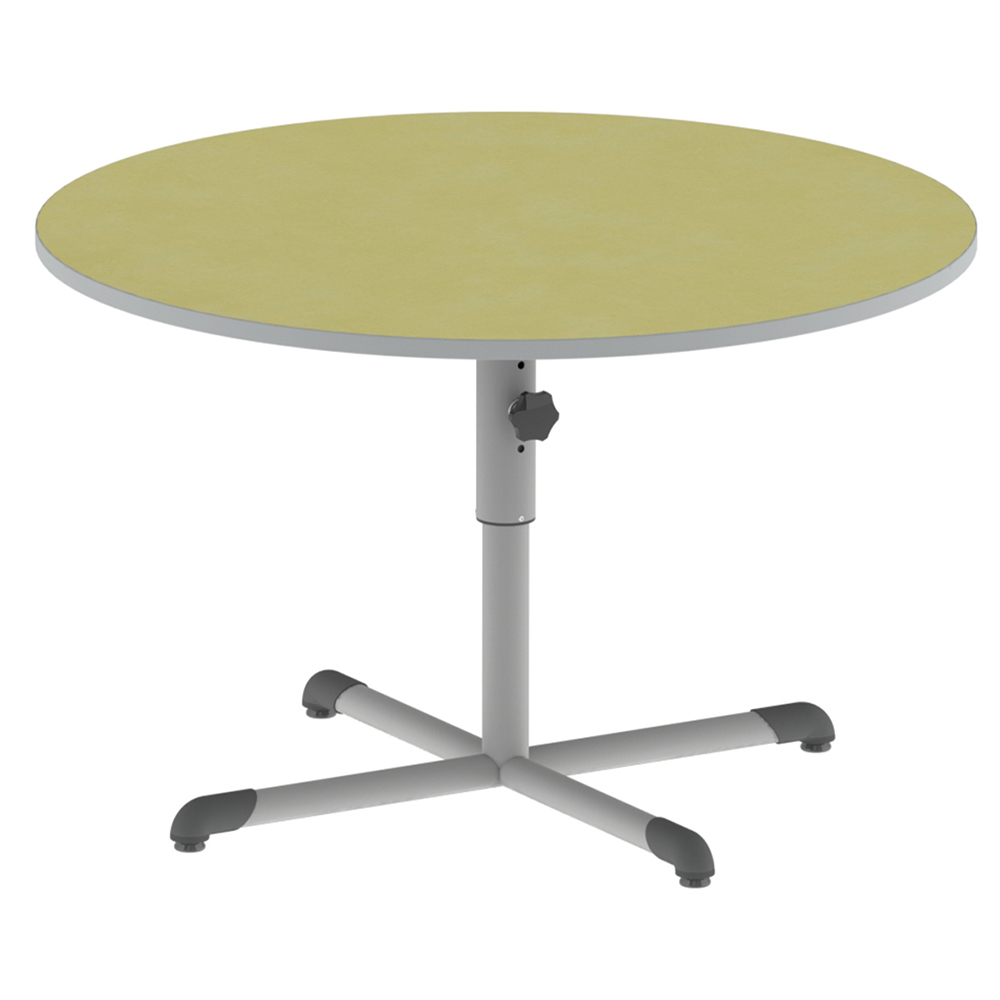Table BANDANA HR plateau antibruit SOFTOP® chant ABS gris piètement central époxy - D120 cm - T4 à T6
