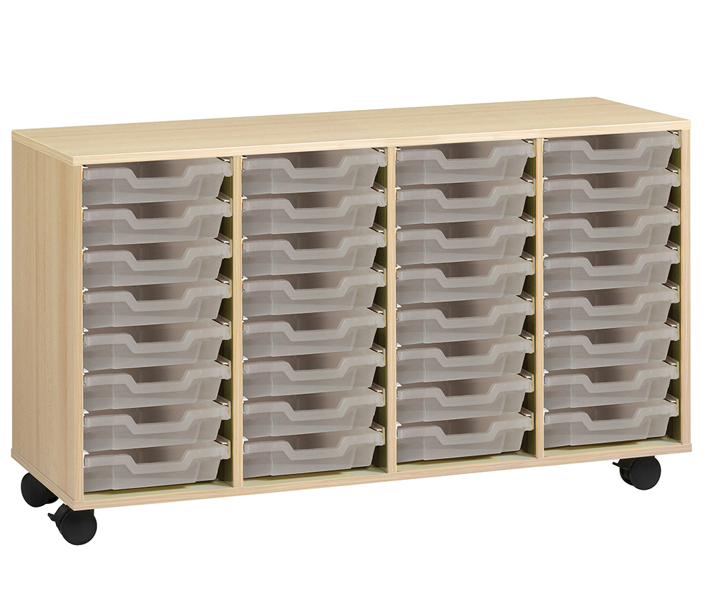 [S676070PVZZ-02] Meuble PICCOLO mobile mélaminé 32 bacs transparents - L138,5xP45xH95 cm - Hêtre miel