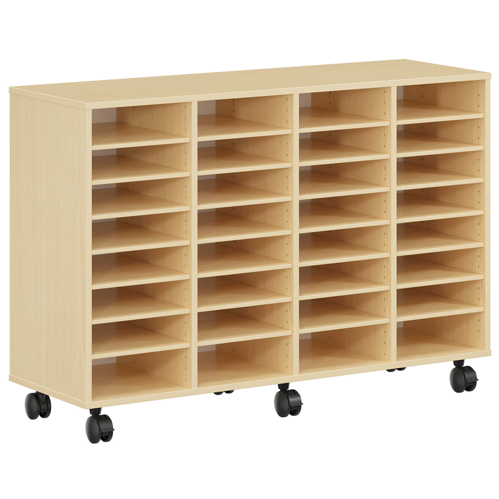 [S689670PVZZ-01] Meuble PICCOLO mobile 32 cases mélaminé - L138,5xP45xH95 cm - Hêtre miel