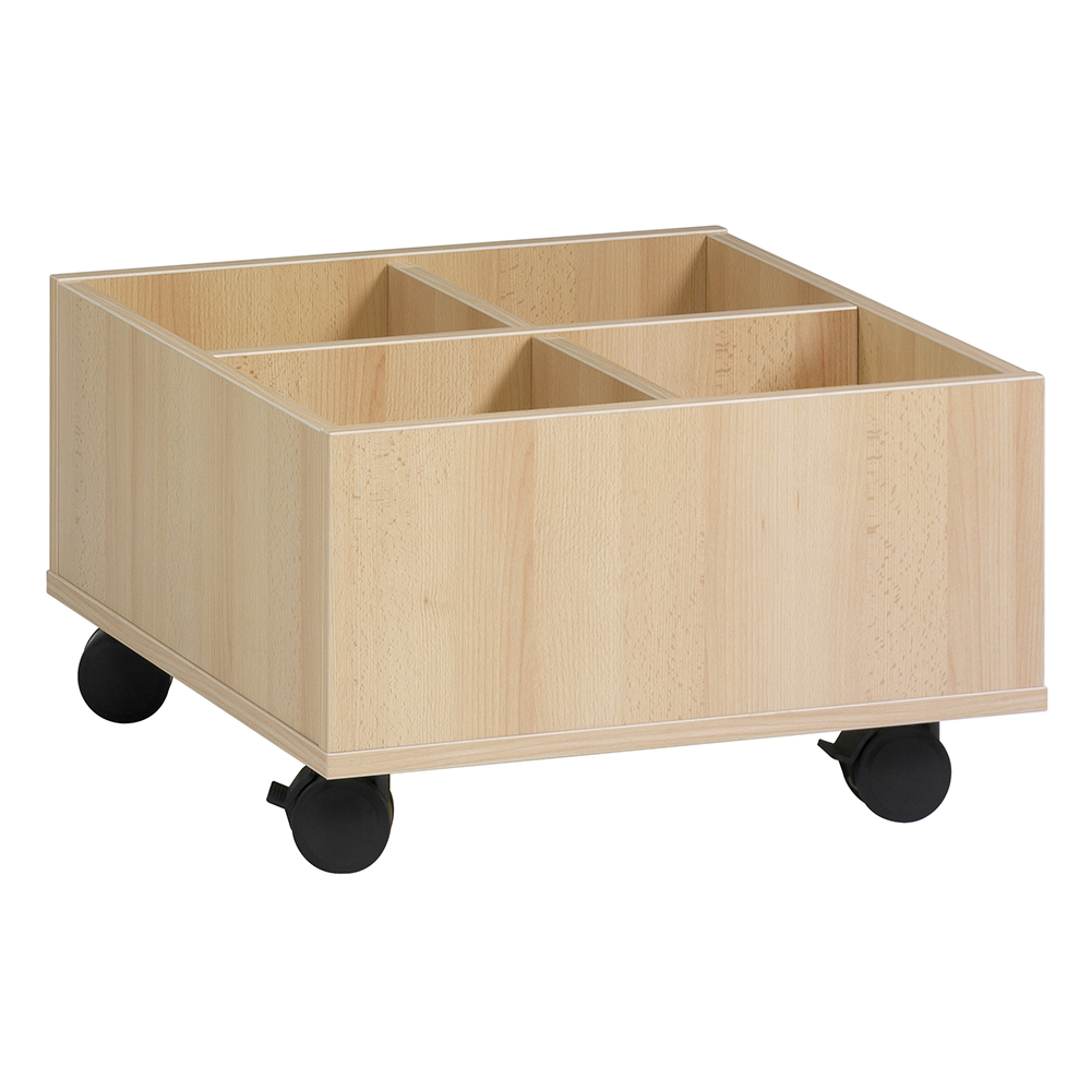 [S689770PVZZ-01] Bac à albums PICCOLO mobile 4 cases mélaminé - L60xP60xH36,5 cm - Hêtre miel