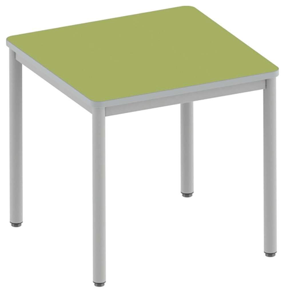 Table CARÉLIE plateau antibruit ép.26 mm SOFTOP® chant ABS arrondis gris piètement époxy - 80x80 cm - T3