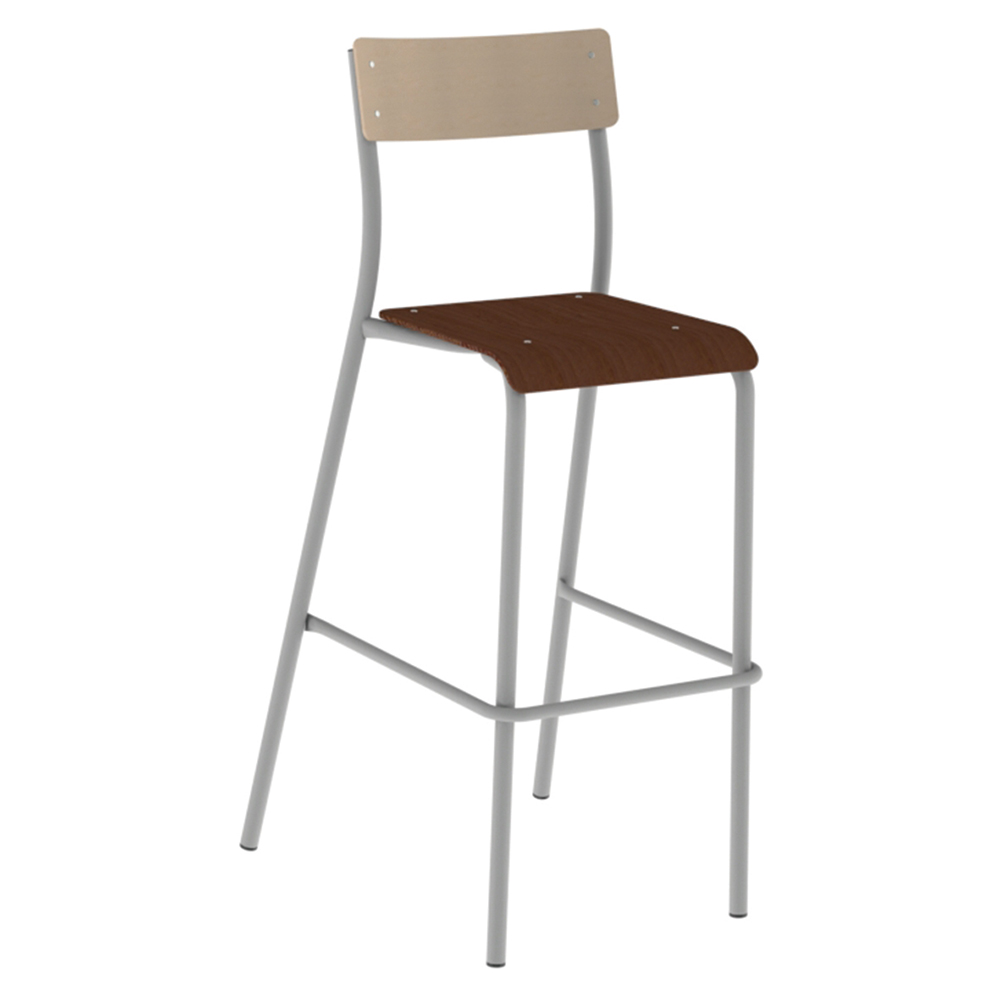 Tabouret ANDRÉ assise bois teinté dossier bois Blueprotech® piètement époxy - H80 cm